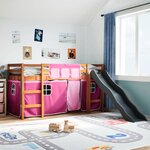 vidaXL Lit mezzanine enfants et rideaux rose 90x200cm bois pin massif