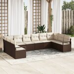 Ensemble de canapés de jardin de 10 pièces avec coussins en poly rattan marron