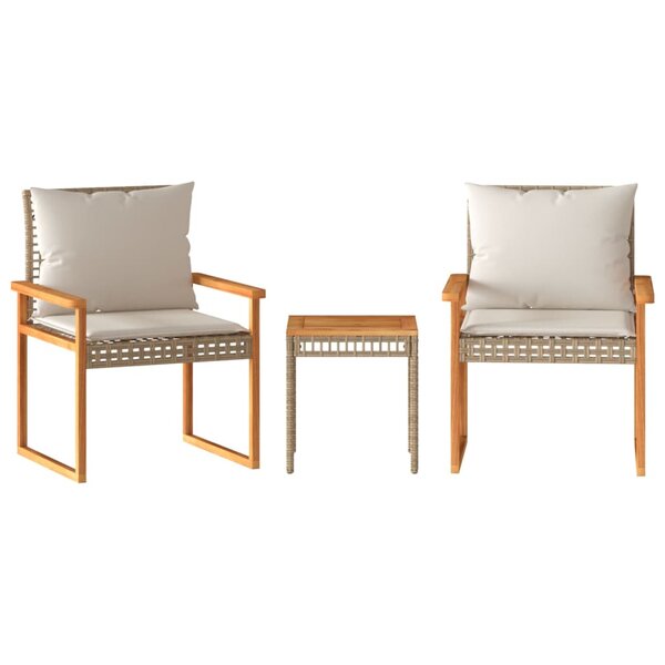 vidaXL Ensemble de bistro et coussins 3 Pièces mélange beige rotin acacia