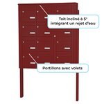 Bloc collectif Leabox  3x4  grade 3  simple face  extérieur  fixation sur pieds à sceller  rouge brun ral 3011 finition brillante