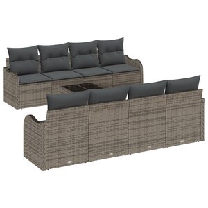 Ensemble de canapé de jardin 9 pièces avec coussins Gris