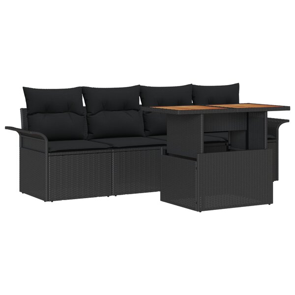 vidaXL Ensemble de canapé de jardin 5 pièces noir rotin acacia