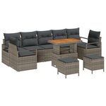 vidaXL Ensemble de canapé de jardin 10 pièces avec coussins en rotin poly gris acacia
