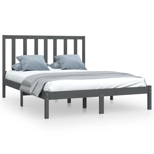 vidaXL Cadre de lit sans matelas gris bois de pin massif 150x200 cm