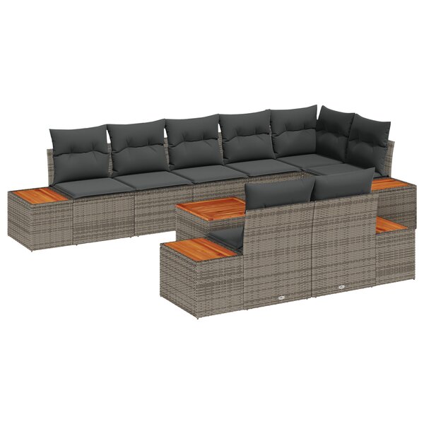 vidaXL Ensemble de canapé de jardin 9 pièces avec coussins en poly rattan gris acacia