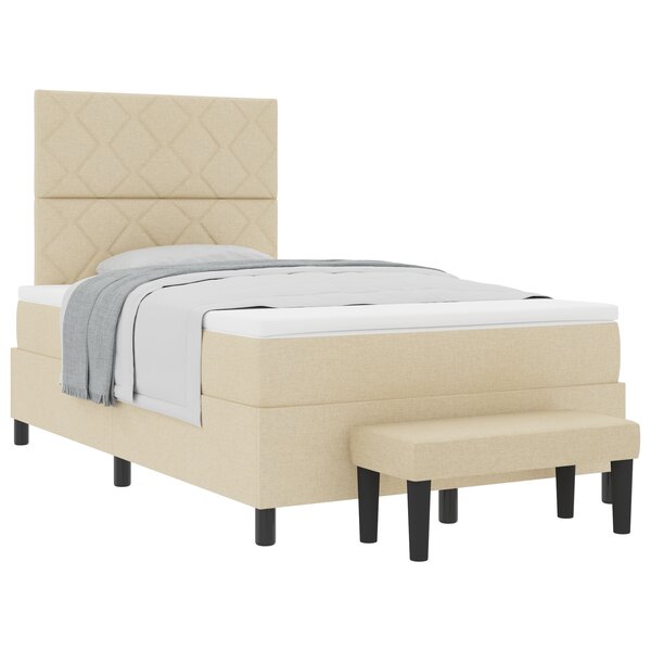 vidaXL Lit à ressorts avec Matelas & Banc Crème 120x200 cm Tissu