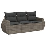 vidaXL Salon de jardin avec coussins 3 Pièces gris résine tressée