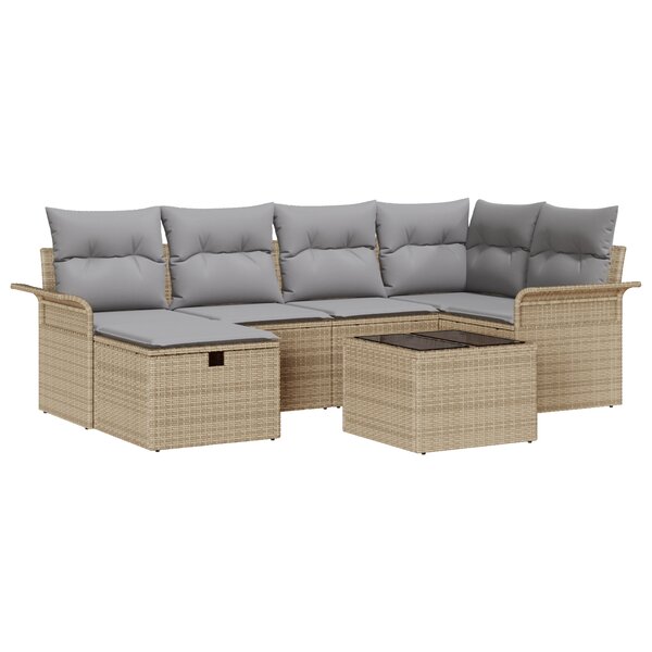 Ensemble de canapé de jardin 7 pièces avec coussins beige poly rotin vidaXL