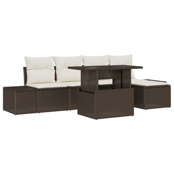 vidaXL Ensemble de canapés de jardin 6 pièces avec coussins en poly rotin marron