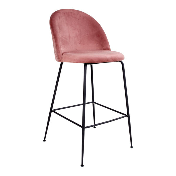 Chaise de bar en velours rose avec pieds noirs