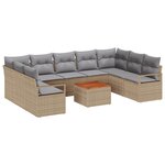 Ensemble de Canapés de Jardin de 10 Pièces avec Coussins Beige Rattan Poly Acacia