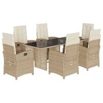 vidaXL Ensemble à manger de jardin et coussins 7 Pièces beige poly rotin