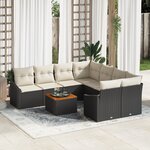 vidaXL Ensemble de canapé de jardin 9 pièces avec coussins noir en poly rattan