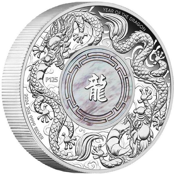 Pièce de monnaie en Argent 2 Dollars g 62.2 (2 oz) Millésime 2024 DOUBLE DRAGON