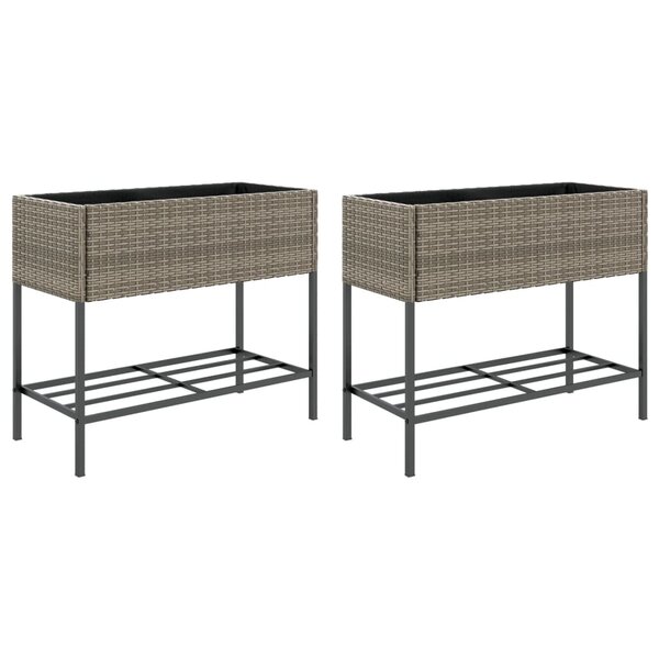 vidaXL Jardinières avec étagère 2 Pièces gris 90x40x75 cm résine tressée