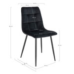 2 chaises de salle à manger en velours polyester noir avec pieds noirs