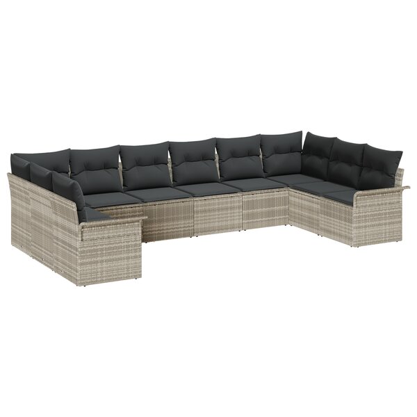 vidaXL Set de canapé de jardin de 10 pièces avec coussins Gris clair Poly rotin