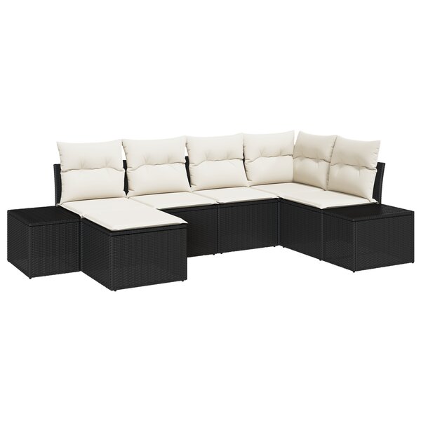 vidaXL Ensemble de canapé de jardin 6 pièces avec coussins en poly rattan noir