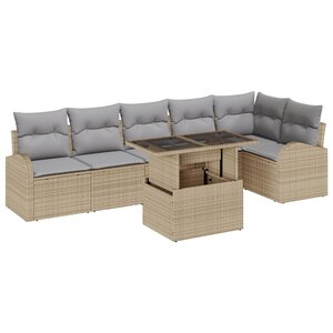 vidaXL Ensemble de canapé de jardin 7 pièces avec coussins beige poly rattan