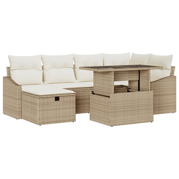 vidaXL Ensemble de canapé de jardin 7 pièces avec coussins Beige Poly Rotin
