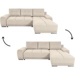 Canapé d'angle convertible LOUNGITUDE CABELLO en tissu beige avec coffre et coutures bombées