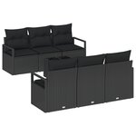 Ensemble de Canapé de Jardin de 7 pièces avec Coussins Noir Poly Rattan