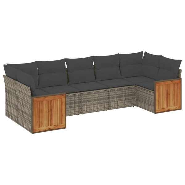 vidaXL Salon de jardin avec coussins 7 Pièces gris résine tressée