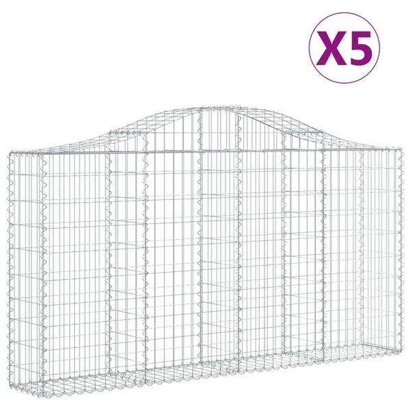 vidaXL Paniers à gabions arqués 5 Pièces 200x30x100/120 cm Fer galvanisé