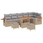 Set de canapé de jardin 9 pièces avec coussins beige rotin acacia