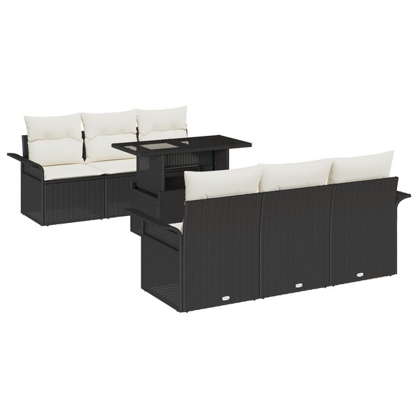 vidaXL Ensemble Canapé Jardin 7 Pièces Coussins Noir Poly Rattan