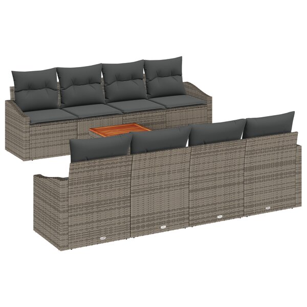 vidaXL Ensemble de Sofa de Jardin 7 Pièces avec Coussins Gris Poly Rotin Acacia