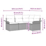 vidaXL Ensemble de Canapé de Jardin 4 Pièces avec Coussins Noir Rotin Poly