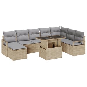 Ensemble de canapés de jardin 9 pièces en beige poly rotin