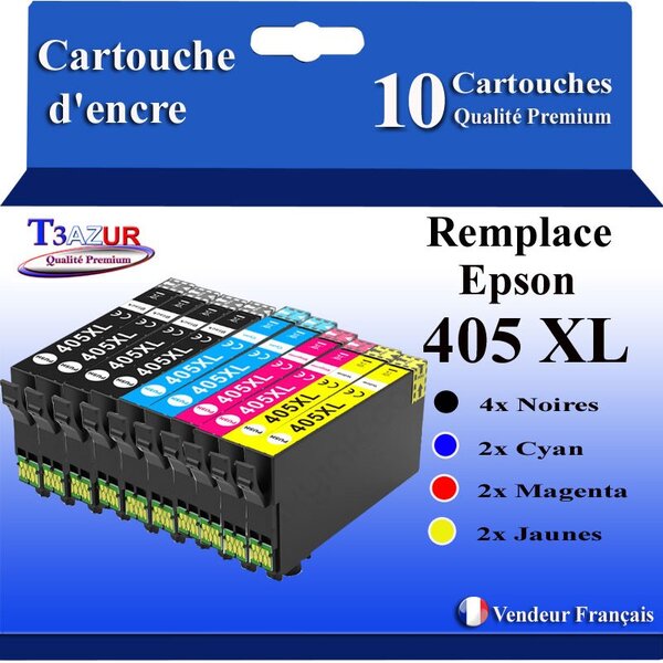 T3AZUR - 10x Cartouches compatibles avec Epson WorkForce Pro WF-7830DTWF (4Noires + 2Cyan + 2 Magenta + 2 Jaunes)