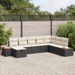 Set de canapé de jardin vidaXL 8 pièces avec coussins noir poly rattan