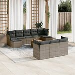 vidaXL Salon de jardin 11 Pièces avec coussins gris résine tressée
