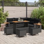 Set de canapé de jardin 9 pièces vidaXL avec coussins Noir Rotin synthétique Acacia
