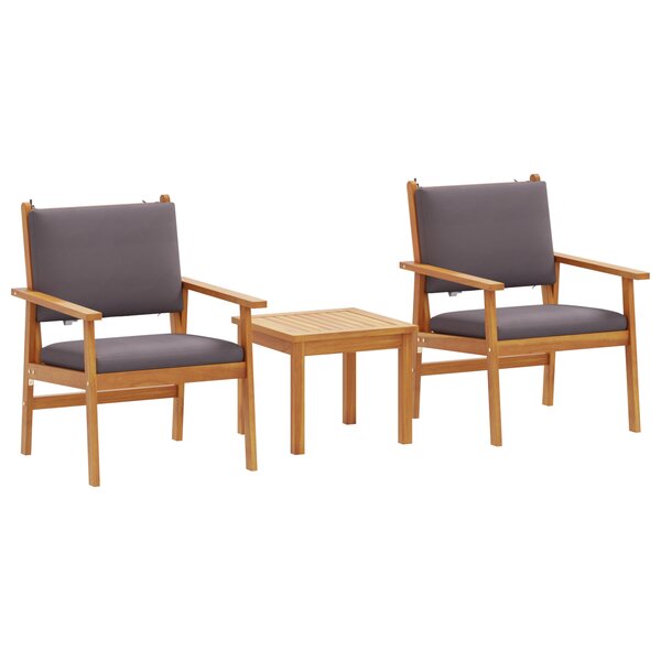 Set de Bistro de Jardin 3 Pièces avec Coussins en Bois Massif d'Acacia