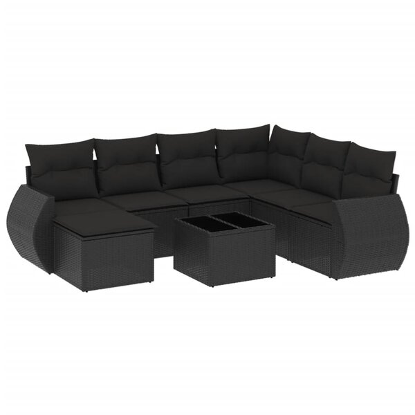 vidaXL Salon de jardin 8 Pièces avec coussins noir résine tressée