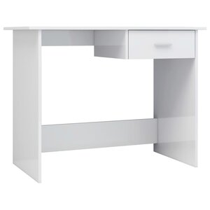 Bureau table poste de travail meuble d'ordinateur informatique étude brillant 100 x 50 x 76 cm bois d’ingénierie blanc 02_0023536