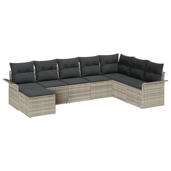 vidaXL Set de canapé de jardin 8 pièces avec coussins gris clair poly rotin