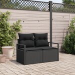 Canapé de jardin 2 places vidaXL avec rangement et coussins en poly rattan noir