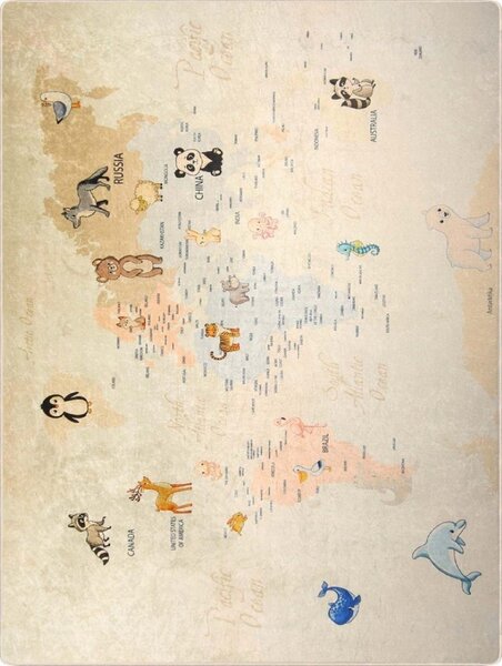 Tapis enfant MONDE 80 x 150 cm - Beige