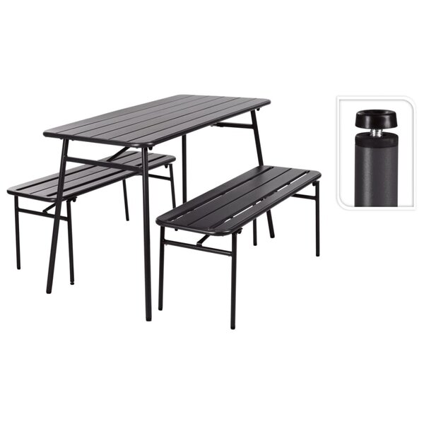 ProGarden Ensemble table et banc de jardin 3 Pièces gris acier