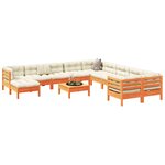 vidaXL Salon de jardin 12Pièces avec coussins cire marron bois pin massif