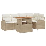 vidaXL Ensemble de salle à manger de jardin de 6 pièces avec coussins beige poly rattan acacia