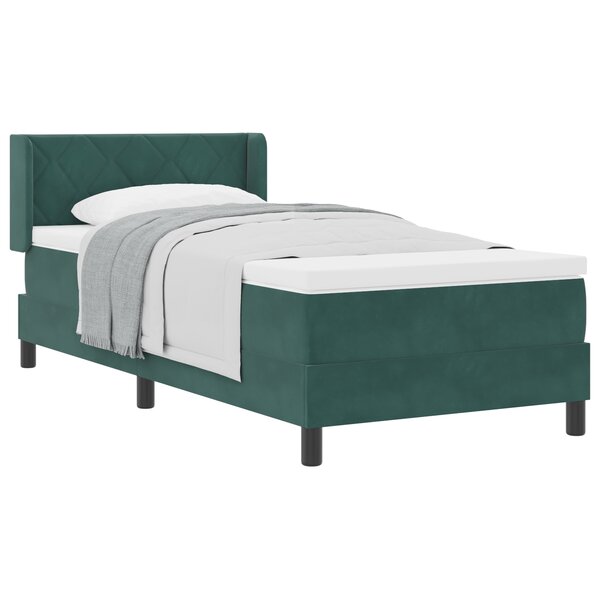 Lit à sommier box avec matelas vert foncé 100x200 cm en velours