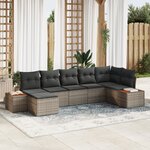Canapé de jardin 7 pièces avec coussins gris en poly rattan