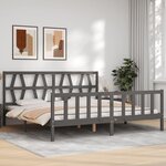 vidaXL Cadre de lit avec tête de lit gris 200x200 cm bois massif