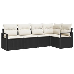 Set de Canapé de Jardin de 5 Pièces avec Coussins Noir Rattan Poly